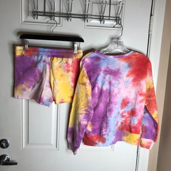 AR-33 Women's Fleece Sweatshirt/Sweat Shorts Set Multicolor Tie Dye NEW~ Size XS - Picture 4 of 8
